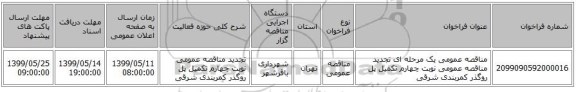 مناقصه عمومی یک مرحله ای تجدید مناقصه عمومی نوبت چهارم تکمیل پل روگذر کمربندی شرقی 