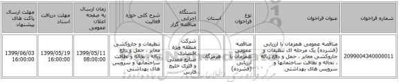 مناقصه عمومی همزمان با ارزیابی (فشرده) یک مرحله ای تنظیفات و جاروکشی معابر ، حمل و دفع زباله ، نخاله و نظافت ساختمانها و سرویس های بهداشتی 