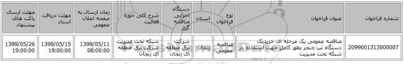 مناقصه عمومی یک مرحله ای خریدیک دستگاه تپ چنجر بطور کامل  جهت استفاده در شبکه تحت مدیریت