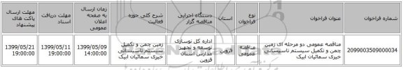 مناقصه عمومی دو مرحله ای زمین چمن و تکمیل سیستم تاسیساتی خیری سمائیان ابیک