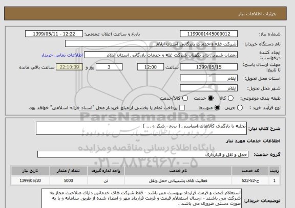 استعلام تخلیه یا بارگیری کالاهای اساسی ( برنج - شکر و ... ) 