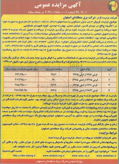 مزایده مزایده فروش 4 باب منزل مسکونی