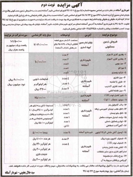 مزایده , مزایده فروش زمین مسکونی .... نوبت دوم