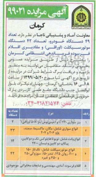 مزایده, مزایده تعداد 49 دستگاه خودرو و ...