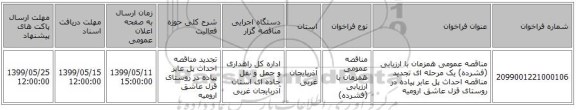 مناقصه عمومی همزمان با ارزیابی (فشرده) یک مرحله ای تجدید مناقصه احداث پل عابر پیاده در روستای قزل عاشق ارومیه