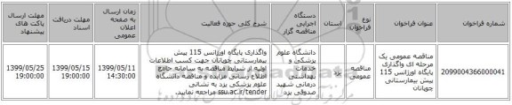 مناقصه عمومی یک مرحله ای واگذاری پایگاه اورژانس 115 پیش بیمارستانی چوپانان