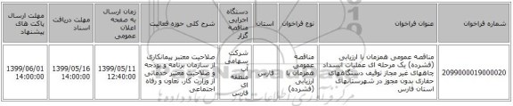 مناقصه عمومی همزمان با ارزیابی (فشرده) یک مرحله ای عملیات انسداد چاههای غیر مجاز توقیف دستگاههای حفاری بدون مجوز در شهرستانهای استان فارس