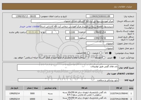 استعلام باند های گچی طبق توضیحات 