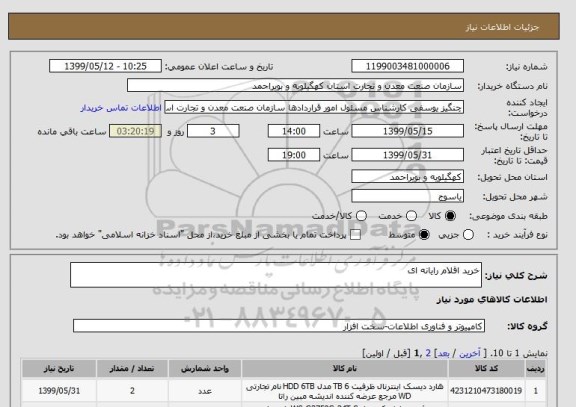 استعلام خرید اقلام رایانه ای 