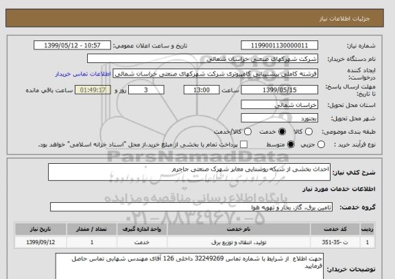 استعلام احداث بخشی از شبکه روشنایی معابر شهرک صنعتی جاجرم