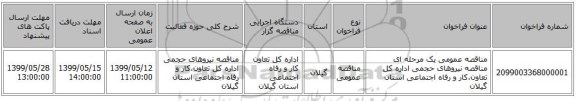 مناقصه عمومی یک مرحله ای مناقصه نیروهای حجمی اداره کل تعاون،کار و رفاه اجتماعی استان گیلان