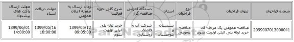 مناقصه عمومی یک مرحله ای خرید لوله پلی اتیلن اولویت سوم