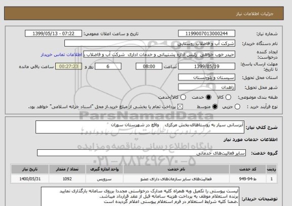 استعلام آبرسانی سیار به روستاهای بخش مرکزی    واقع در شهرستان سوران