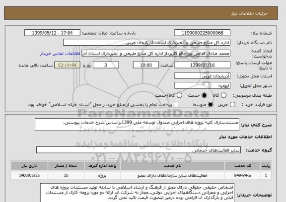 استعلام مستندسازی کلیه پروژه های اجرایی صندوق توسعه ملی 1399براساس شرح خدمات پیوستی.
