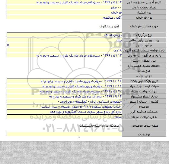 احداث تونلهای شماره ۱ و ۲ راه اصلی یاسوج – سی سخت