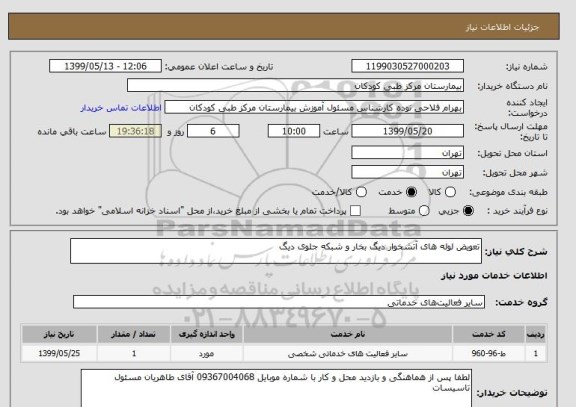 استعلام تعویض لوله های آتشخوار دیگ بخار و شبکه جلوی دیگ