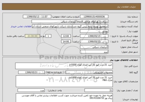 استعلام خرید 21 عدد فیوز 32 آمپر اتصال کوتاه a-1000