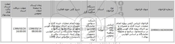 فراخوان ارزیابی کیفی پروژه انجام عملیات خرده کاری و تعمیرات و نیز اجرای پروژه های فورس ماژور در ساختمانها، سالنها و محوطه نمایشگاه بر اساس فهارس بهای ا