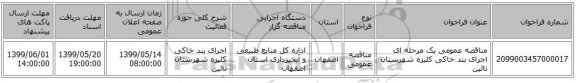 مناقصه عمومی یک مرحله ای اجرای بند خاکی کلیزه شهرستان نائین