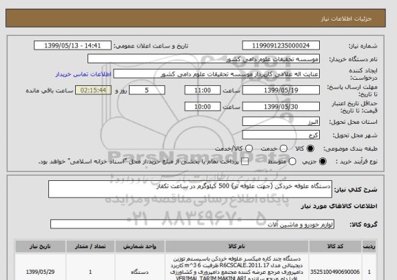 استعلام دستگاه علوفه خردکن (جهت علوفه تر) 500 کیلوگرم در ساعت تکفاز