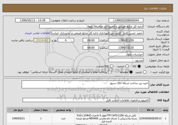 استعلام خرید زیر ساخت شبکه اتاق سرور