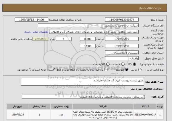 استعلام طبق لیست پیوست  ایران کد مشابه میباشد