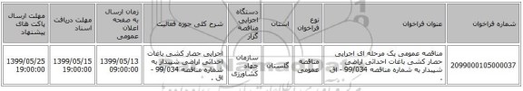 مناقصه عمومی یک مرحله ای اجرایی حصار کشی باغات احداثی اراضی شیبدار به شماره مناقصه 99/034 - اق . 