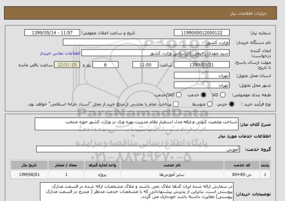استعلام شناخت وضعیت کنونی و ارائه مدل استقرار نظام مدیریت بهره وری در وزارت کشور حوزه منتخب