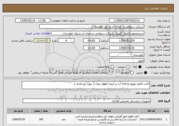 استعلام کتاب قانون توزیع عادلانه آب در آیینه حقوق ایران ( دوره دو جلدی )