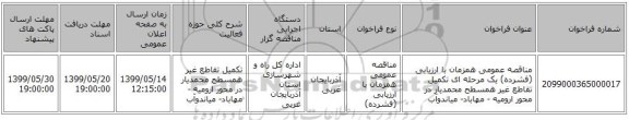 مناقصه عمومی همزمان با ارزیابی (فشرده) یک مرحله ای تکمیل تقاطع غیر همسطح محمدیار در محور ارومیه - مهاباد- میاندوآب