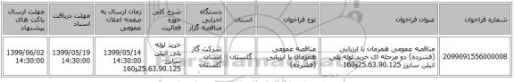 مناقصه عمومی همزمان با ارزیابی (فشرده) دو مرحله ای خرید لوله پلی اتیلن سایزز 25،63،90،125و160