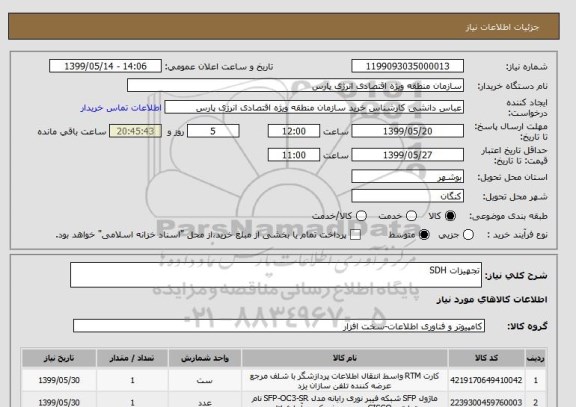 استعلام تجهیزات SDH