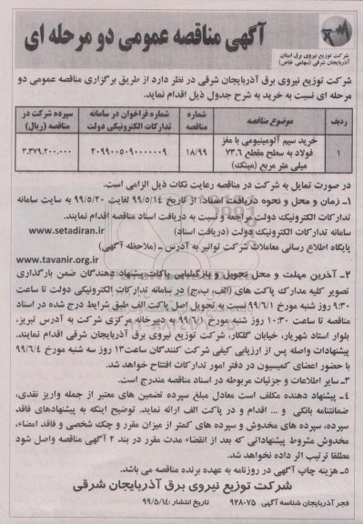 مناقصه عمومی, مناقصه خرید سیم آلومینیومی با مغز فولاد