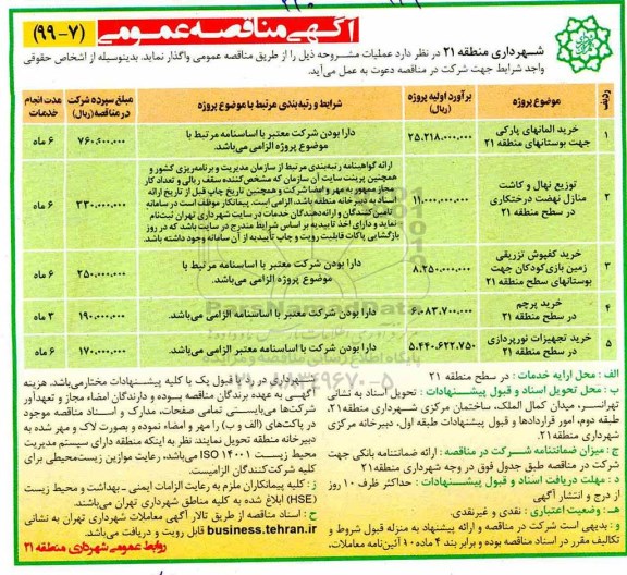مناقصه ، مناقصه خرید المانهای پارکی ...