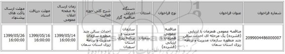 مناقصه عمومی همزمان با ارزیابی (فشرده) یک مرحله ای احداث سالن چند منظوره سازمان مدیریت و برنامه ریزی استان سمان