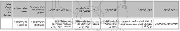 فراخوان ارزیابی کیفی ترمیم و نگهداری فضای سبز سایت پارس دو (کنگان) 