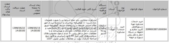 خرید خدمات مشاوره تهیه دستورالعمل کاربرد علایم و تابلوها در شبکه حمل و نقل ریلی شهری و حومه 