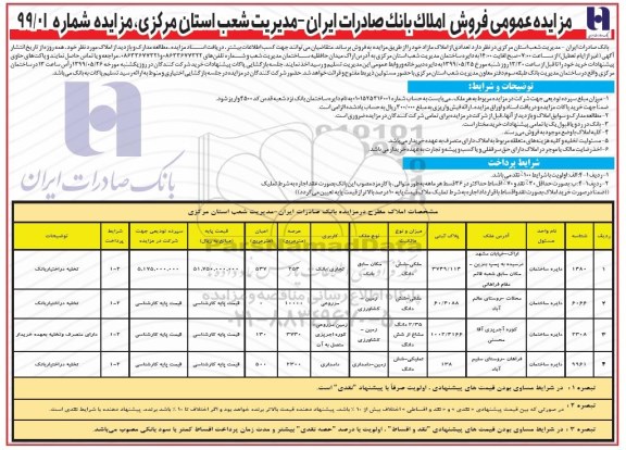 مزایده مزایده فروش املاک کاربری تجاری و مزروعی 