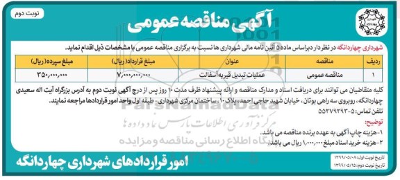 مناقصه , مناقصه عملیات تبدیل قیر به آسفالت نوبت دوم 