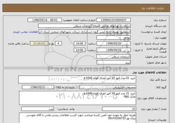 استعلام خرید 21 عدد فیوز 32 آمپر اتصال کوتاه a-1000