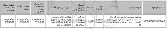 مناقصه عمومی یک مرحله ای ارائه خدمات نقلیه برای انجام ماموریت های کارفرما در داخل و خارج شهر و استان قم