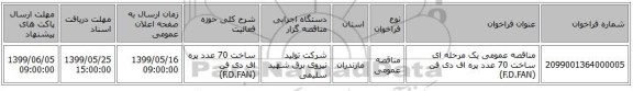مناقصه عمومی یک مرحله ای ساخت 70 عدد پره اف دی فن (F.D.FAN)
