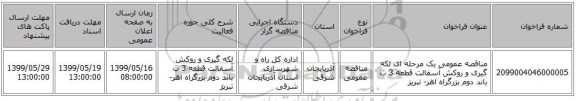 مناقصه عمومی یک مرحله ای لکه گیری و روکش آسفالت قطعه 3 ب باند دوم بزرگراه اهر- تبریز