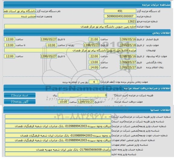 مزایده, مزایده اجاره زمین