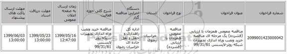 مناقصه عمومی همزمان با ارزیابی (فشرده) یک مرحله ای مناقصه خرید ونصب وراه اندازی تجهیزات شبکه روتر-لایسنس  99/31/61