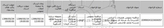 مناقصه عمومی همزمان با ارزیابی (فشرده) یک مرحله ای محوطه سازی مدرسه محمد هاشمی کشکوییه