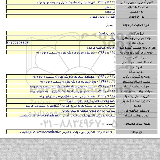 اصلاح و بازسازی شبکه توزیع آب به میزان ۹ کیلومتر و انشعابات مرتبط