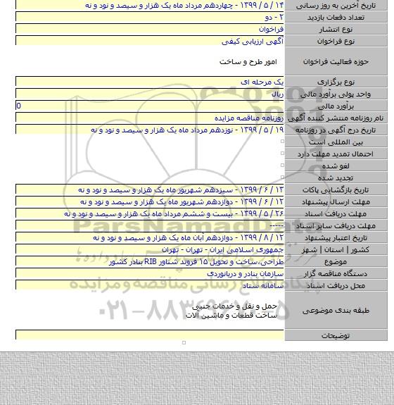 طراحی٬ساخت و تحویل ۱۵ فروند شناور RIB بنادر کشور