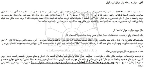 مزایده، مزایده فروش یک باب مغازه