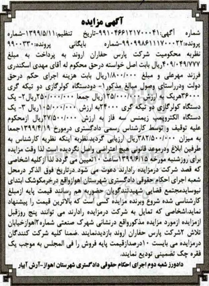 مزایده،مزایده  دو دستگاه کولرگازی ...
